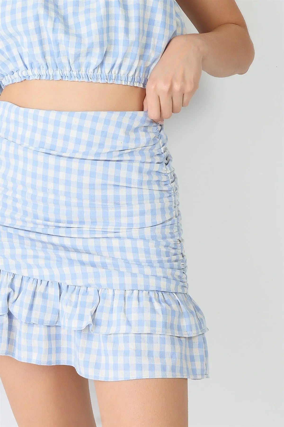 Plaid Strapless Crop Top & Flare Hem Mini Skirt